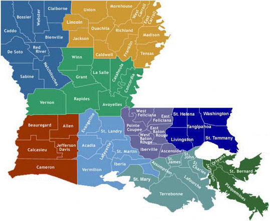 Click a parish for data related it. Louisiana Parish Map