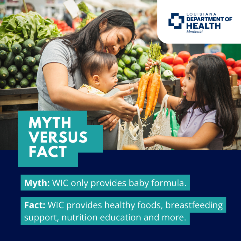 Graphic stating that WIC provides more than baby formula. WIC provides healthy foods, breastfeeding support, nutrition education, and more.